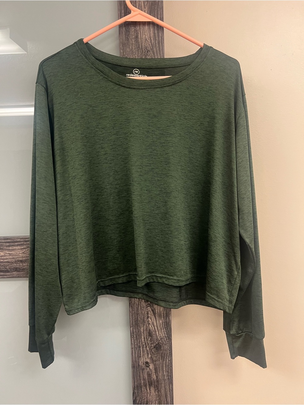 Relaxed Olive Green Long-Sleeve Crew Top